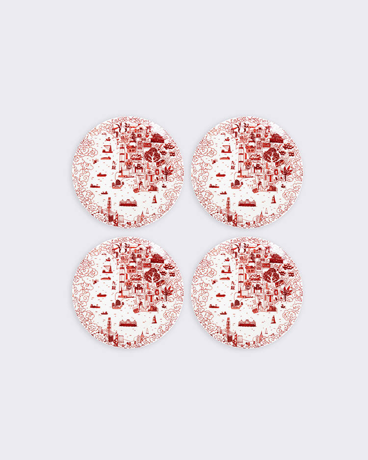Faux Kowloon Willow 10.5" Dinner Plates (Set of 4) - Red 